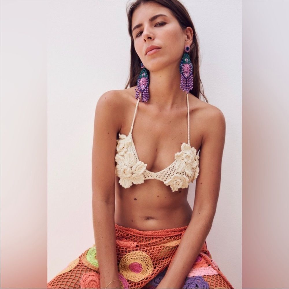 NWT Zara floral crochet top Sz S-M